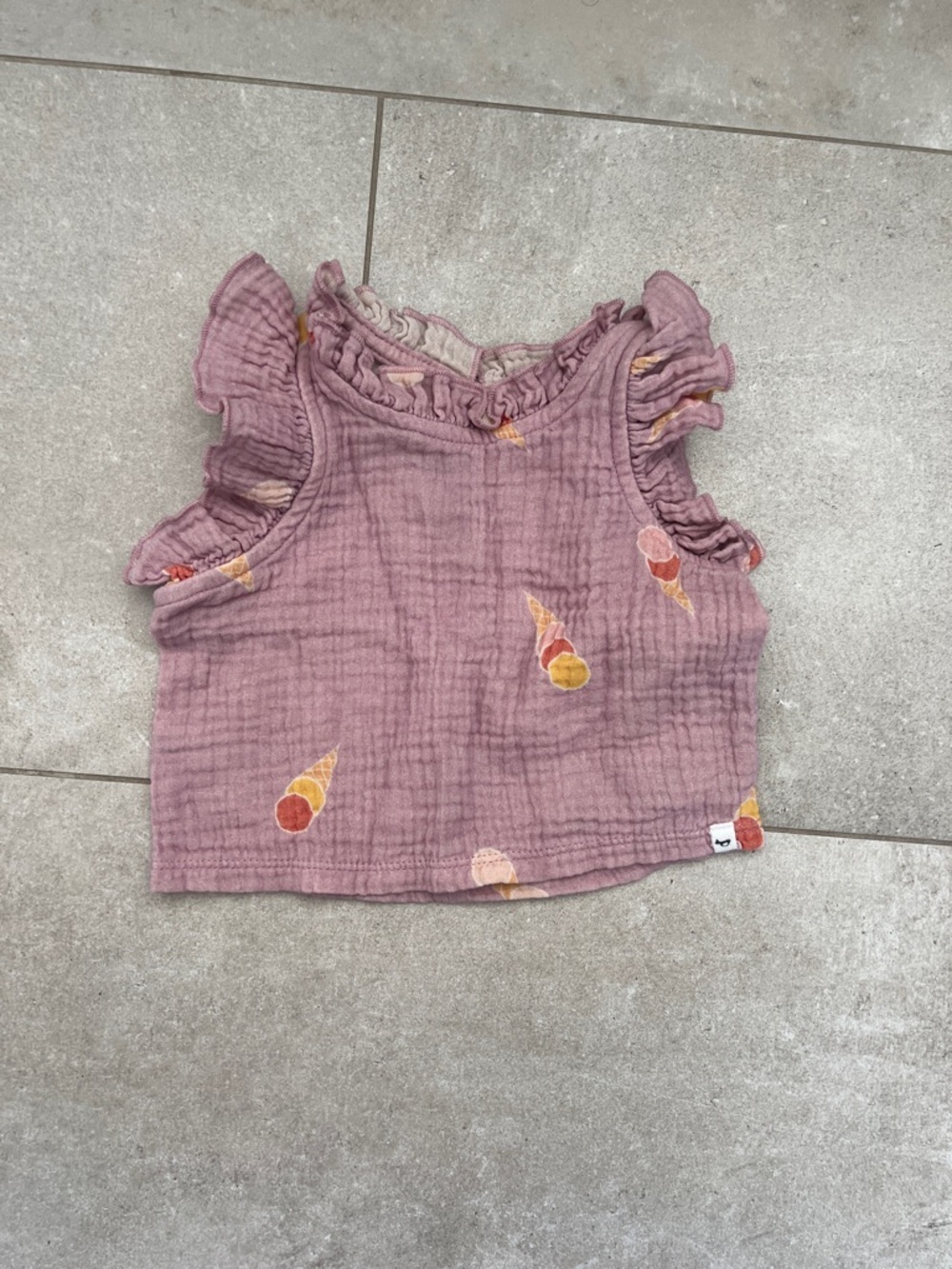 Girls' Mauve Ruffle Tank Top with Ice Cream Print 12-18M